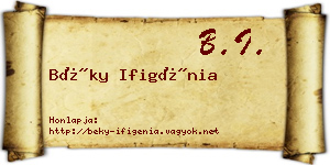 Béky Ifigénia névjegykártya